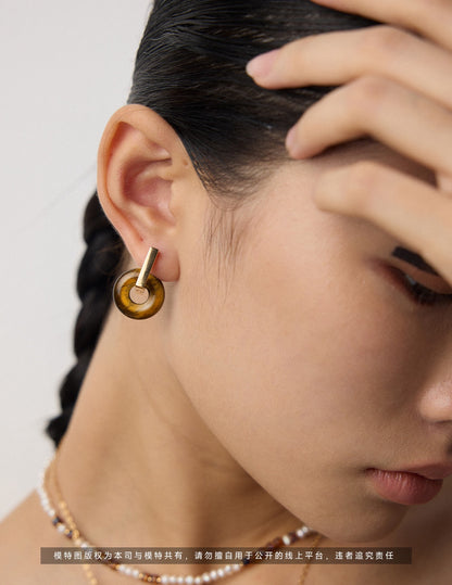  Vintage Tiger’s Eye Earrings , Vintage Tiger's Eye Earrings, tiger's eye gemstone earrings, natural brown gemstone earrings, S925 sterling silver earrings, 18K gold silver earrings, vintage gemstone jewelry