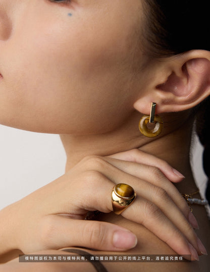 Vintage Tiger’s Eye Earrings ,  Vintage Tiger's Eye Earrings, tiger's eye gemstone earrings, natural brown gemstone earrings, S925 sterling silver earrings, 18K gold silver earrings, vintage gemstone jewelry