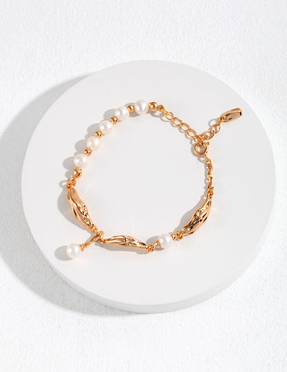 S925 Sterling Silver Silk Scarf-Inspired Pearl Bracelet