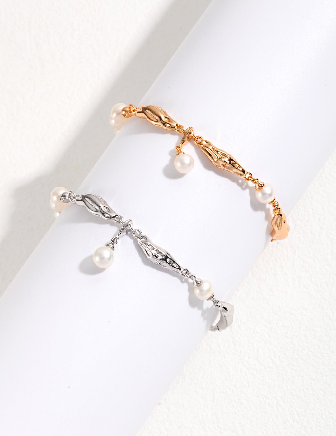 S925 Sterling Silver Silk Scarf-Inspired Pearl Bracelet