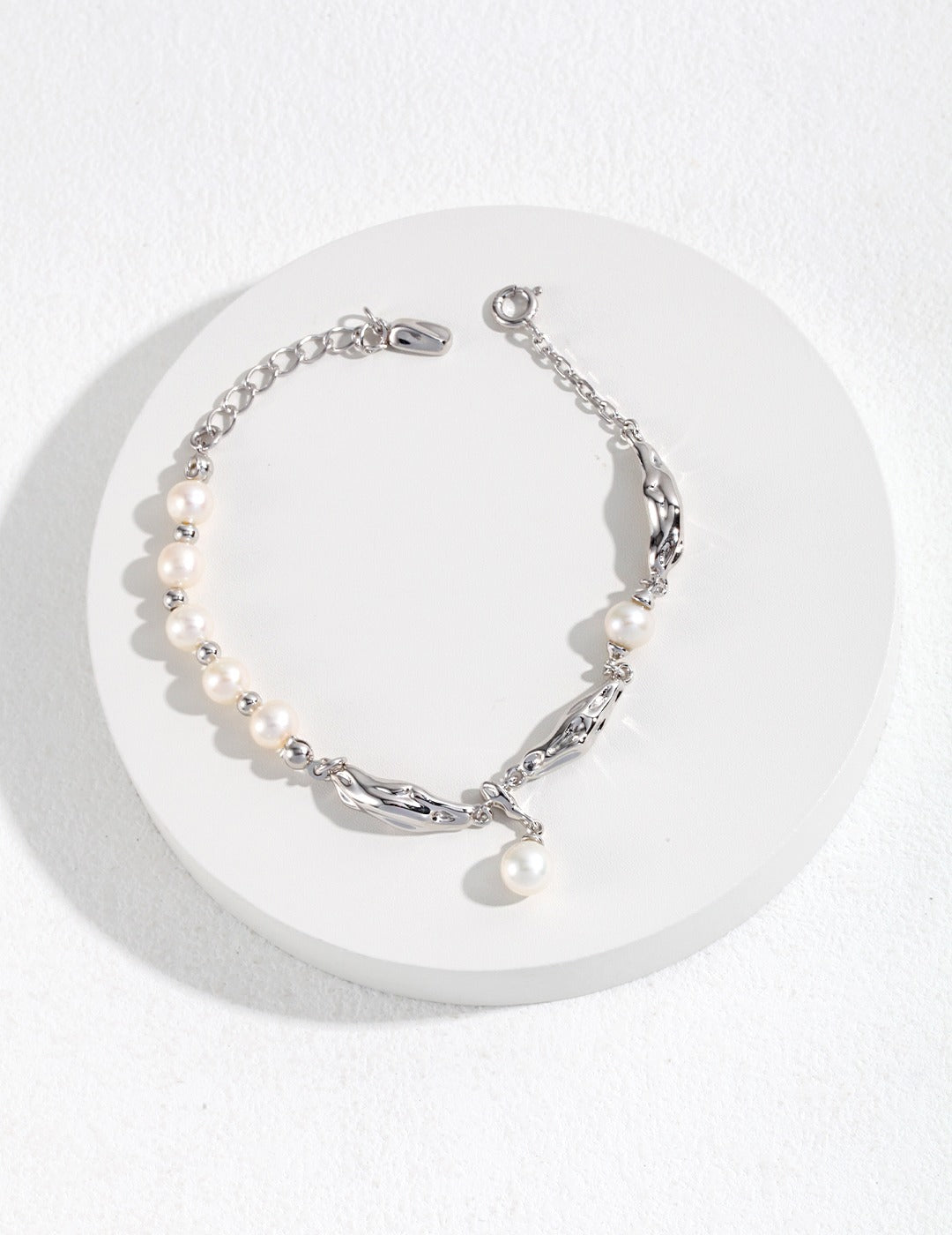 S925 Sterling Silver Silk Scarf-Inspired Pearl Bracelet