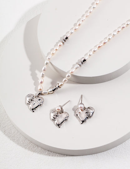 18K Gold Heart Pearl Necklace, S925 Silver Heart Pearl Necklace, heart pearl necklace, sterling silver heart necklace, pearl necklace for women, romantic jewelry gift, vintage style necklace