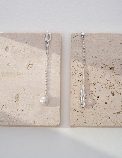 baroque pearl earrings, S925 silver pearl earrings, baroque pearl jewelry, flowing elegance earrings, asymmetric AB design earrings, artisan silver earrings