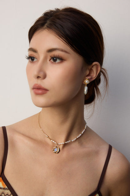 Natural Opal & Pearl Necklace, opal pearl necklace, sterling silver opal necklace, handcrafted silver necklace, artistic jewelry for women, nature inspired jewelry
