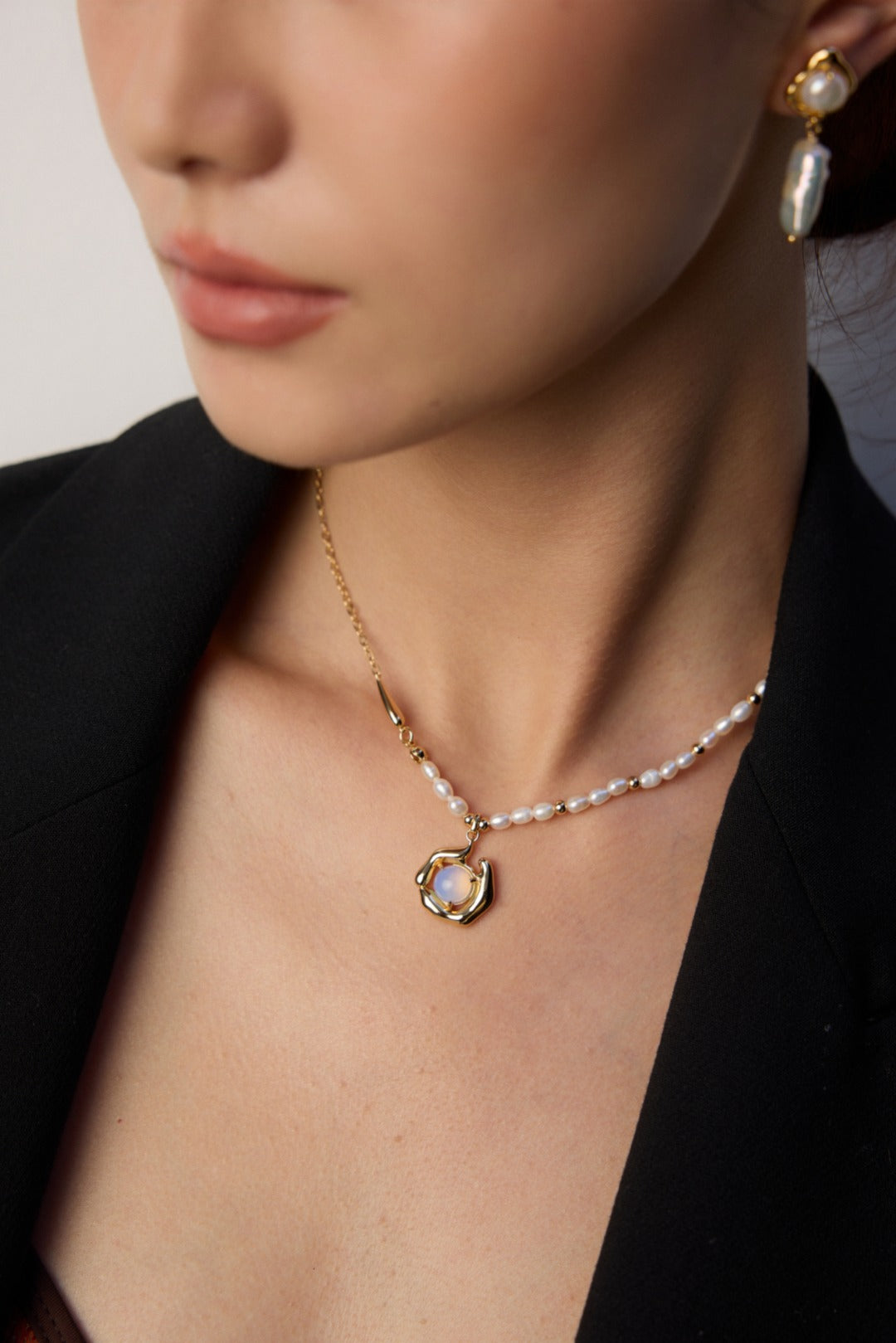 Natural Opal & Pearl Necklace, opal pearl necklace, sterling silver opal necklace, handcrafted silver necklace, artistic jewelry for women, nature inspired jewelry