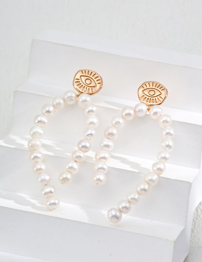 S925 Silver Vintage Gold Pearl Earrings, French style pearl earrings, vintage gold pearl earrings, sterling silver pearl earrings, French elegant jewelry, pearl earrings for women