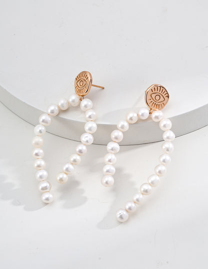 S925 Silver Vintage Gold Pearl Earrings, French style pearl earrings, vintage gold pearl earrings, sterling silver pearl earrings, French elegant jewelry, pearl earrings for women