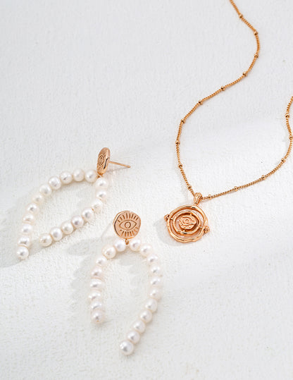 S925 Silver Vintage Gold Pearl Earrings, French style pearl earrings, vintage gold pearl earrings, sterling silver pearl earrings, French elegant jewelry, pearl earrings for women