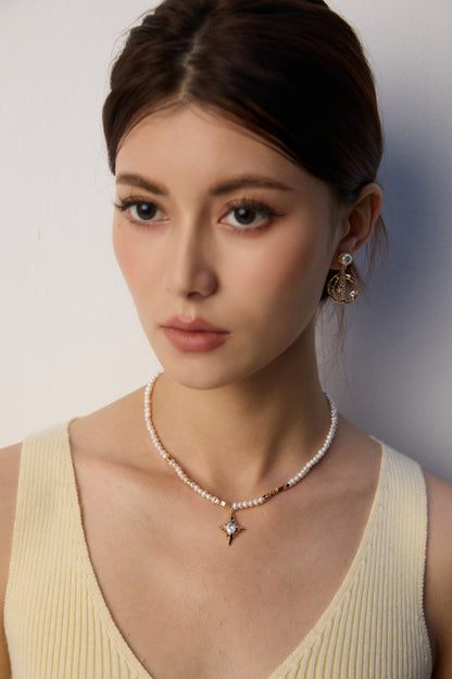 Zircon Pendant Pearl Necklace, pearl pendant necklace, sterling silver pearl necklace, zircon pearl necklace, elegant necklace for women, timeless jewelry gift