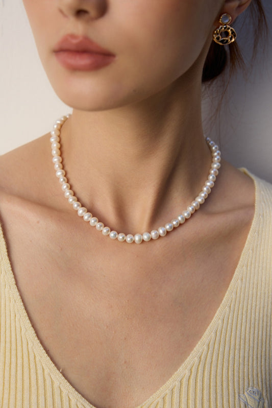 Minimalist Classic Pearl Necklace, S925 silver pearl necklace, minimalist pearl necklace, classic pearl necklace for women, everyday pearl jewelry, timeless pearl necklace