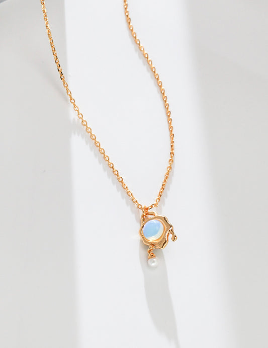 Agate & Opal Necklace, Agate Opal Pearl Necklace, pearl gemstone necklace, sterling silver pearl necklace, fluid oval pendant necklace, natural pearl jewelry, artistic silver necklace