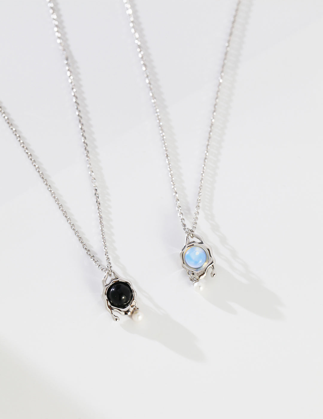 Agate & Opal Necklace, Agate Opal Pearl Necklace, pearl gemstone necklace, sterling silver pearl necklace, fluid oval pendant necklace, natural pearl jewelry, artistic silver necklace