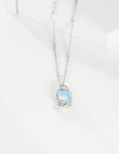 Agate & Opal Necklace, Agate Opal Pearl Necklace, pearl gemstone necklace, sterling silver pearl necklace, fluid oval pendant necklace, natural pearl jewelry, artistic silver necklace