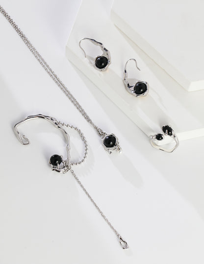 Agate & Opal Necklace, Agate Opal Pearl Necklace, pearl gemstone necklace, sterling silver pearl necklace, fluid oval pendant necklace, natural pearl jewelry, artistic silver necklace
