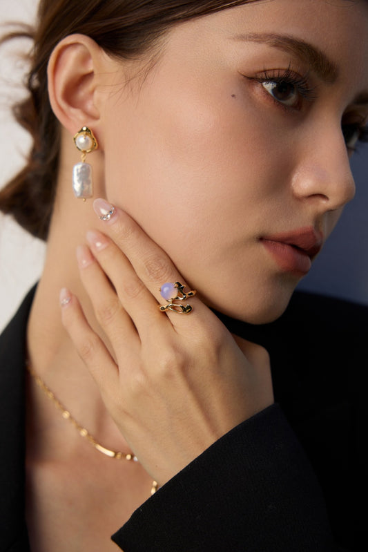 Opal Gemstone Adjustable Ring, opal gemstone ring, sterling silver opal ring, adjustable silver ring, fluid design ring, modern opal jewelry, artistic silver ring