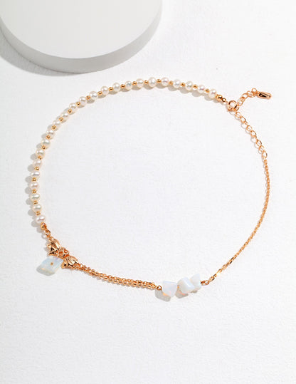 Pearl & Opal Necklace, irregular pearl necklace, opal pendant necklace, sterling silver pearl necklace, nature inspired jewelry, artistic silver necklace, modern pearl opal necklace