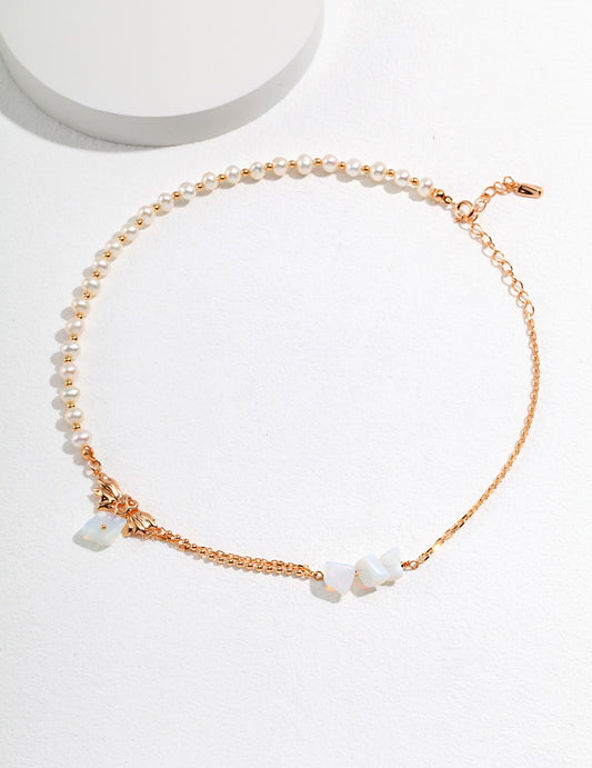 Pearl & Opal Necklace, irregular pearl necklace, opal pendant necklace, sterling silver pearl necklace, nature inspired jewelry, artistic silver necklace, modern pearl opal necklace