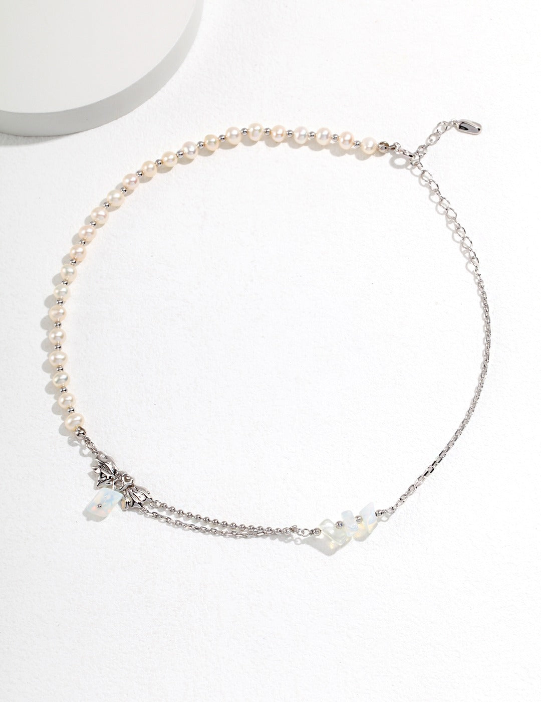 Pearl & Opal Necklace, irregular pearl necklace, opal pendant necklace, sterling silver pearl necklace, nature inspired jewelry, artistic silver necklace, modern pearl opal necklace
