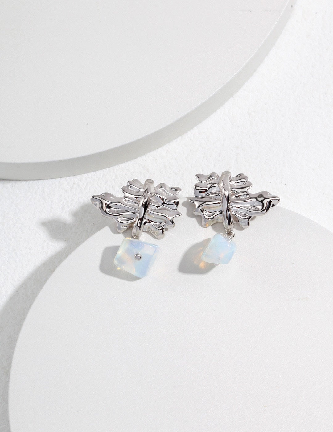 Irregular Opal Earrings, opal drop earrings, sterling silver opal earrings, nature inspired opal jewelry, pleated design earrings, artistic silver earrings, modern opal earrings