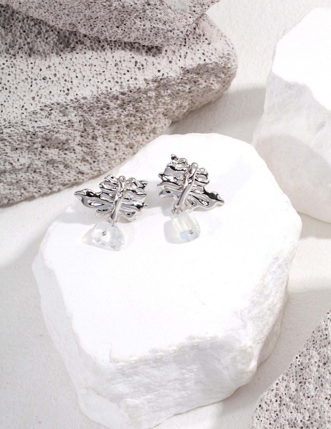 Irregular Opal Earrings, opal drop earrings, sterling silver opal earrings, nature inspired opal jewelry, pleated design earrings, artistic silver earrings, modern opal earrings