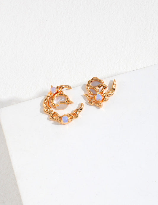 S925 Silver Mother-of-Pearl & Opal Earrings –  Asymmetric AB  Design