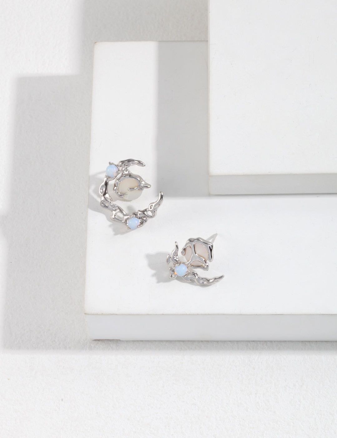 Mother of Pearl & Opal Earrings, Mother of Pearl Opal Earrings, asymmetric pearl earrings, opal drop earrings, sterling silver pearl earrings, mother of pearl earrings, artistic asymmetrical earrings, modern pearl jewelry