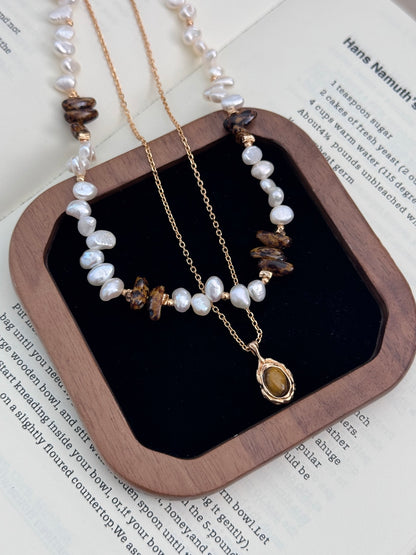 Natural Pearl & Czech Glass Bead Necklace, S925 silver necklace, pearl and Czech glass necklace, artistic vintage necklace, natural pearl jewelry, glass beads jewelry, elegant statement necklace