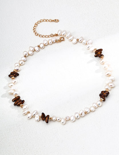 Natural Pearl & Czech Glass Bead Necklace, S925 silver necklace, pearl and Czech glass necklace, artistic vintage necklace, natural pearl jewelry, glass beads jewelry, elegant statement necklace
