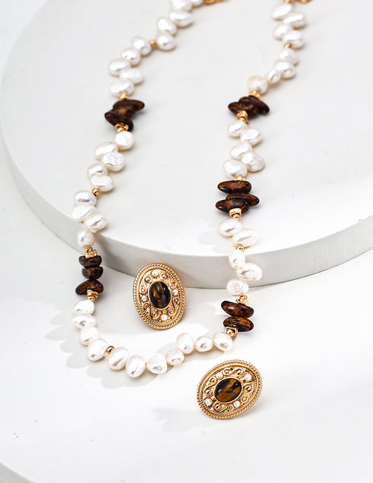 Natural Pearl & Czech Glass Bead Necklace, S925 silver necklace, pearl and Czech glass necklace, artistic vintage necklace, natural pearl jewelry, glass beads jewelry, elegant statement necklace