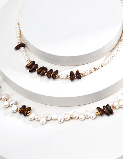 Natural Pearl & Czech Glass Bead Necklace, S925 silver necklace, pearl and Czech glass necklace, artistic vintage necklace, natural pearl jewelry, glass beads jewelry, elegant statement necklace