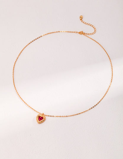 Heart Zircon Necklace, heart pendant necklace, sterling silver heart necklace, red ruby heart necklace, white zircon necklace, love pendant jewelry, romantic gift necklace