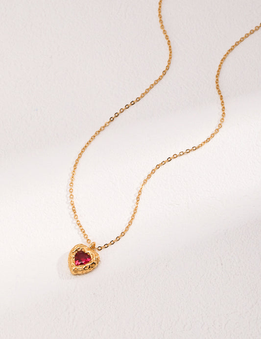 Heart Zircon Necklace, heart pendant necklace, sterling silver heart necklace, red ruby heart necklace, white zircon necklace, love pendant jewelry, romantic gift necklace