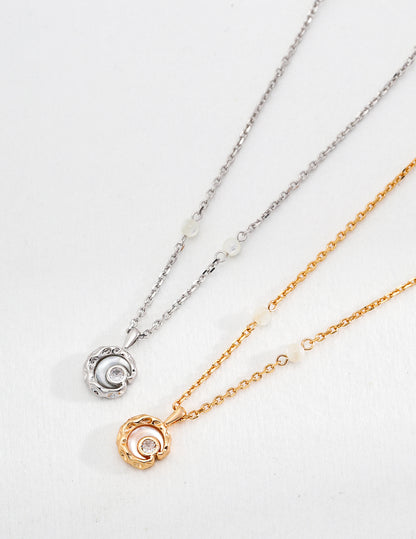 Mother of Pearl Shell Pendant Necklace, shell pendant necklace, sterling silver pearl necklace, zircon pendant necklace, elegant pearl jewelry, vintage style pearl necklace, mother of pearl necklace