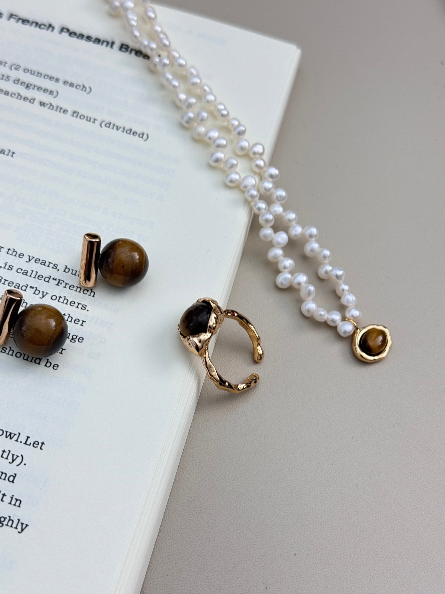 Natural Pearl & Tiger’s Eye Gemstones Necklace, tiger’s eye necklace, natural pearl necklace, gemstone necklace S925, vintage gemstone jewelry, tiger eye pearl jewelry, protective stone necklace