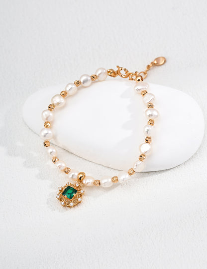 Green Zircon & Natural Pearl Necklace, green zircon necklace, natural pearl necklace, S925 silver pearl jewelry, elegant gemstone necklace, French style jewelry, pearl pendant necklace