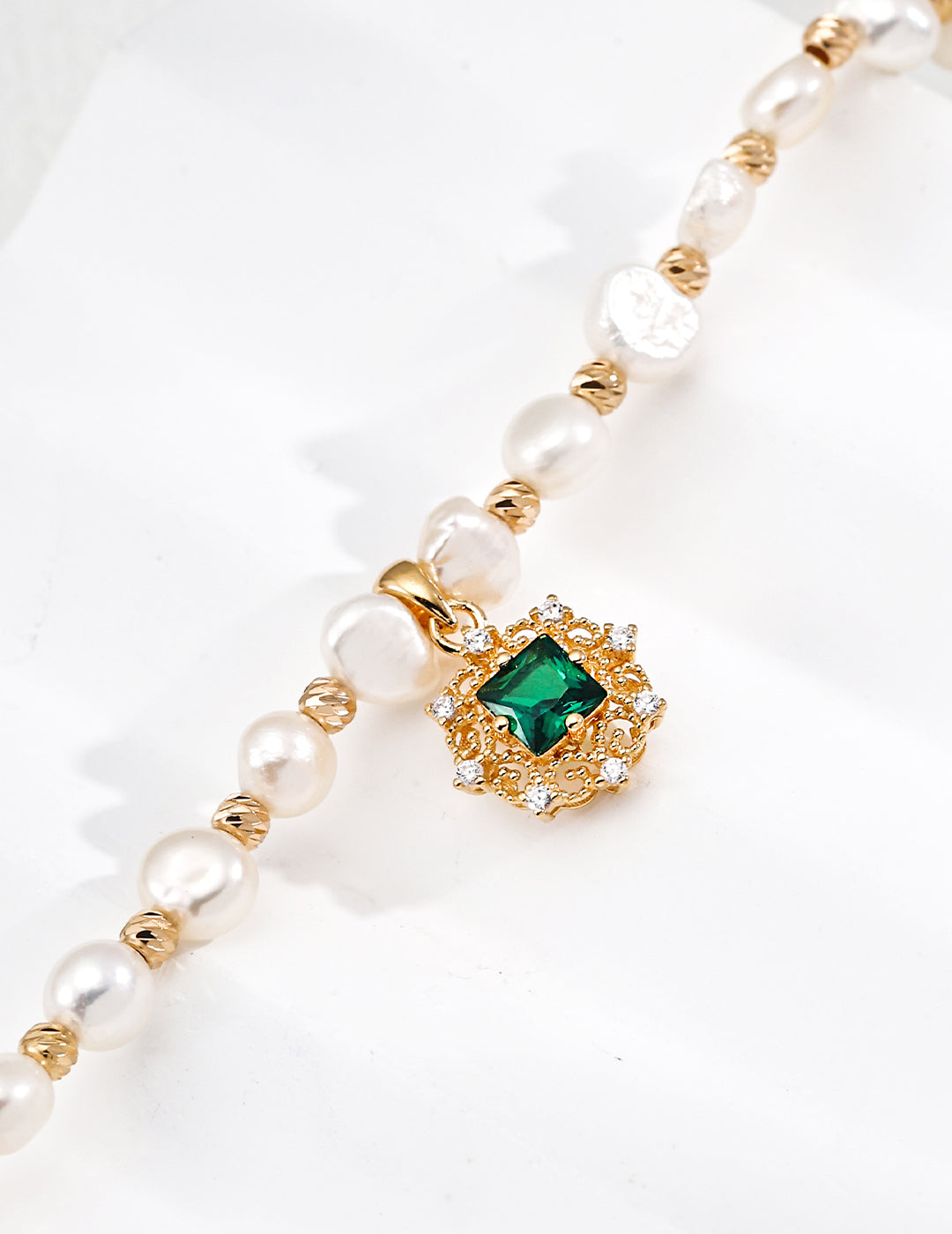 Green Zircon & Natural Pearl Necklace, green zircon necklace, natural pearl necklace, S925 silver pearl jewelry, elegant gemstone necklace, French style jewelry, pearl pendant necklace