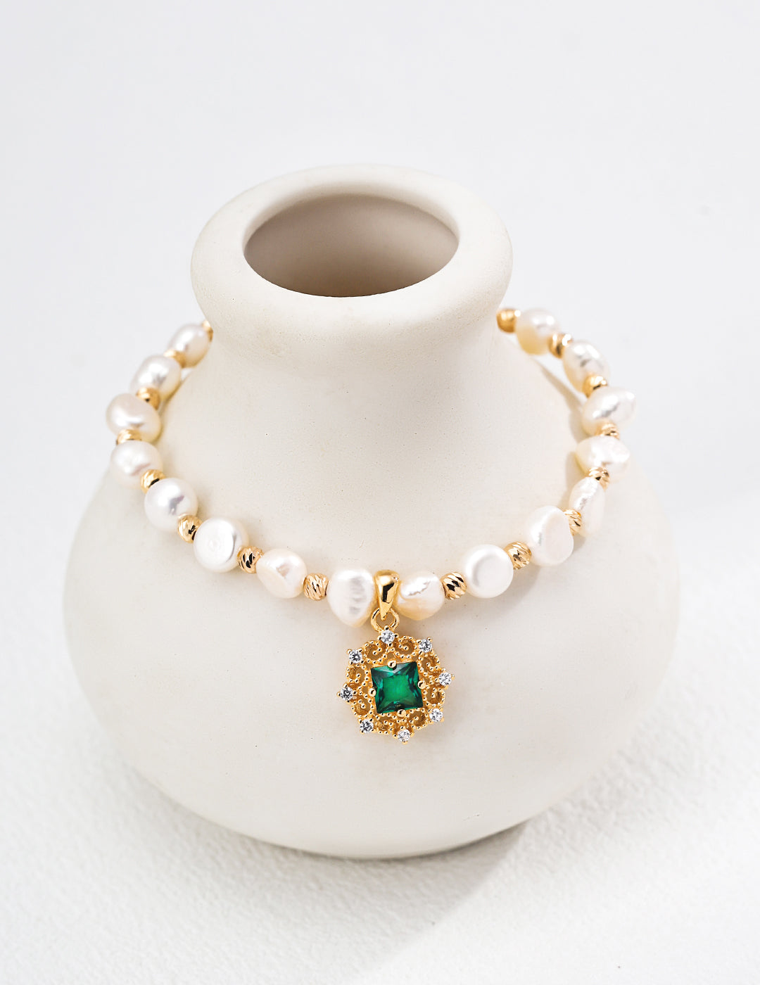 Green Zircon & Natural Pearl Necklace, green zircon necklace, natural pearl necklace, S925 silver pearl jewelry, elegant gemstone necklace, French style jewelry, pearl pendant necklace