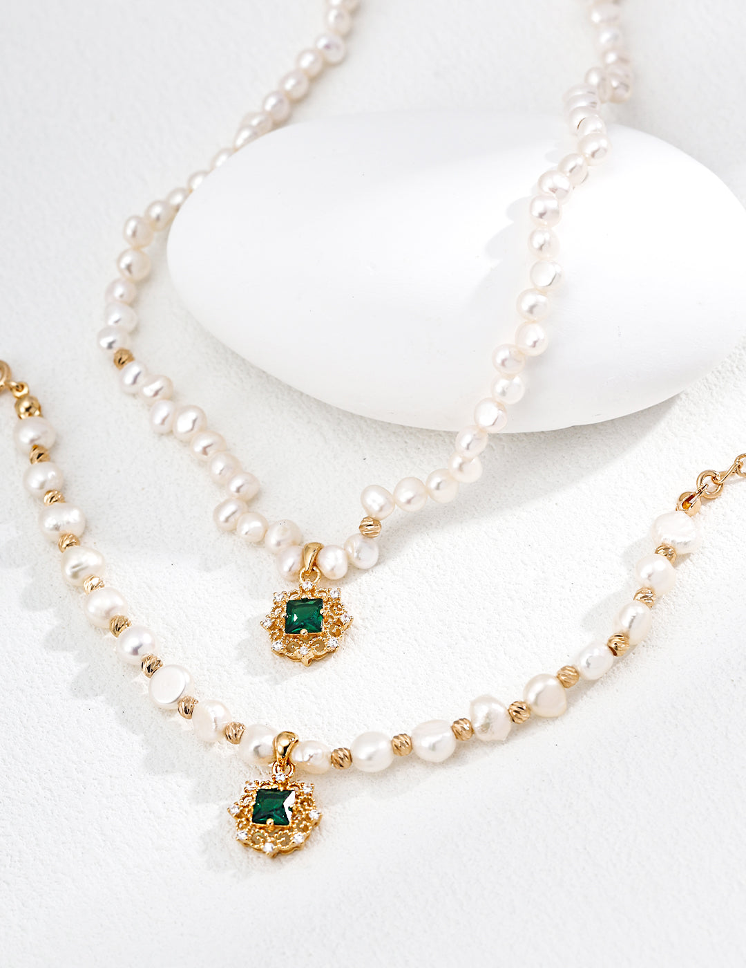 Green Zircon & Natural Pearl Necklace, green zircon necklace, natural pearl necklace, S925 silver pearl jewelry, elegant gemstone necklace, French style jewelry, pearl pendant necklace