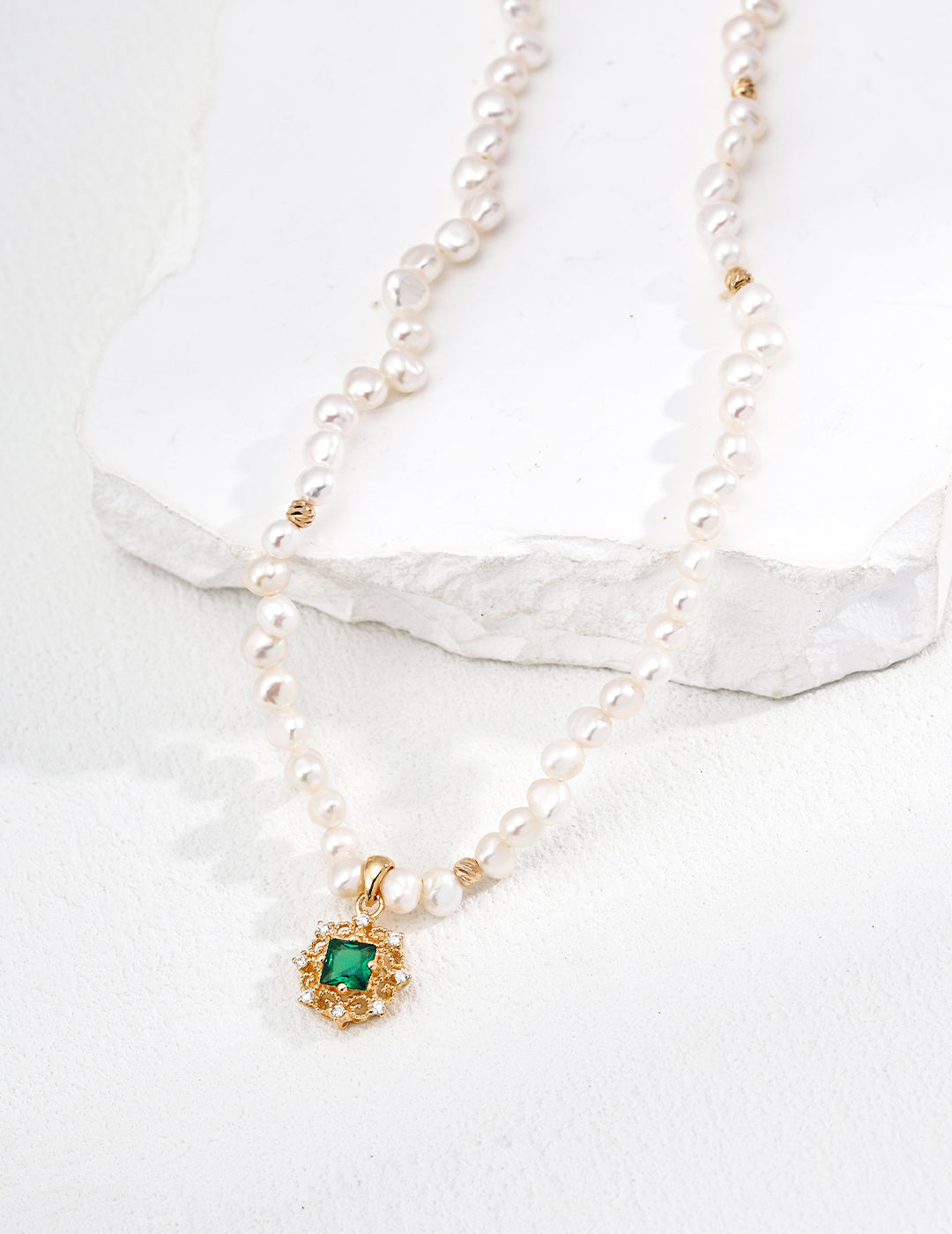 Green Zircon & Natural Pearl Necklace, green zircon necklace, natural pearl necklace, S925 silver pearl jewelry, elegant gemstone necklace, French style jewelry, pearl pendant necklace
