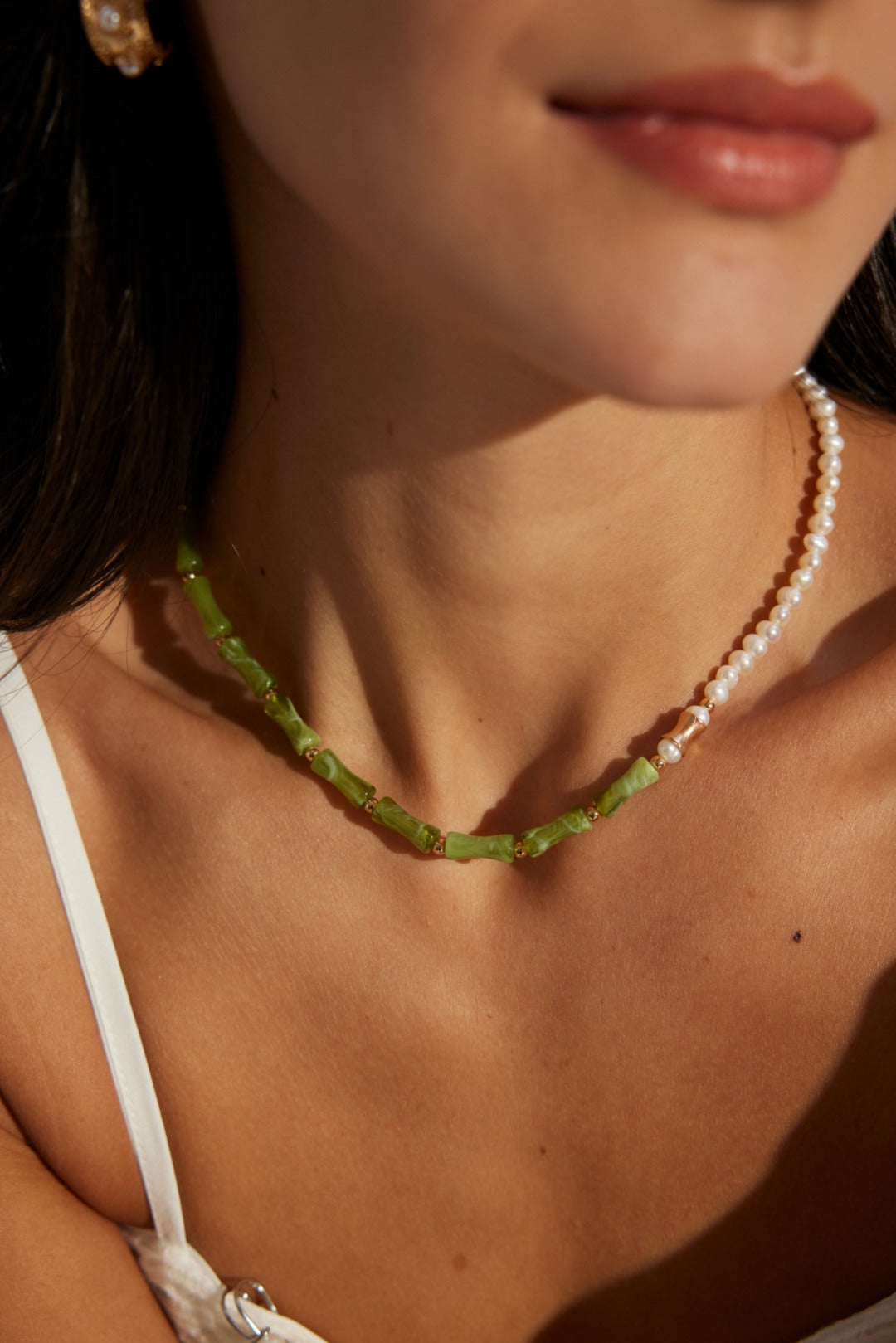 Bamboo-Inspired Pearl Necklace, oriental pearl necklace, bamboo design jewelry, S925 silver pearl necklace, Asian-inspired jewelry, minimalist pearl pendant, natural pearl necklace