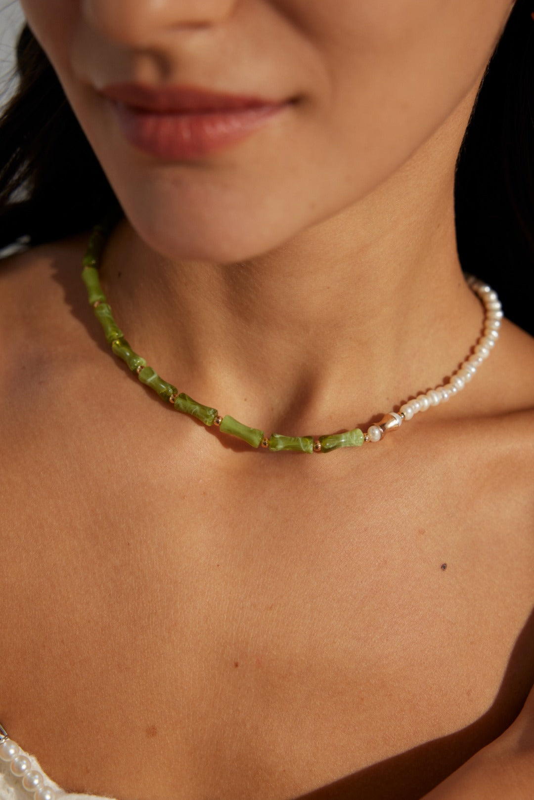 Bamboo-Inspired Pearl Necklace, oriental pearl necklace, bamboo design jewelry, S925 silver pearl necklace, Asian-inspired jewelry, minimalist pearl pendant, natural pearl necklace