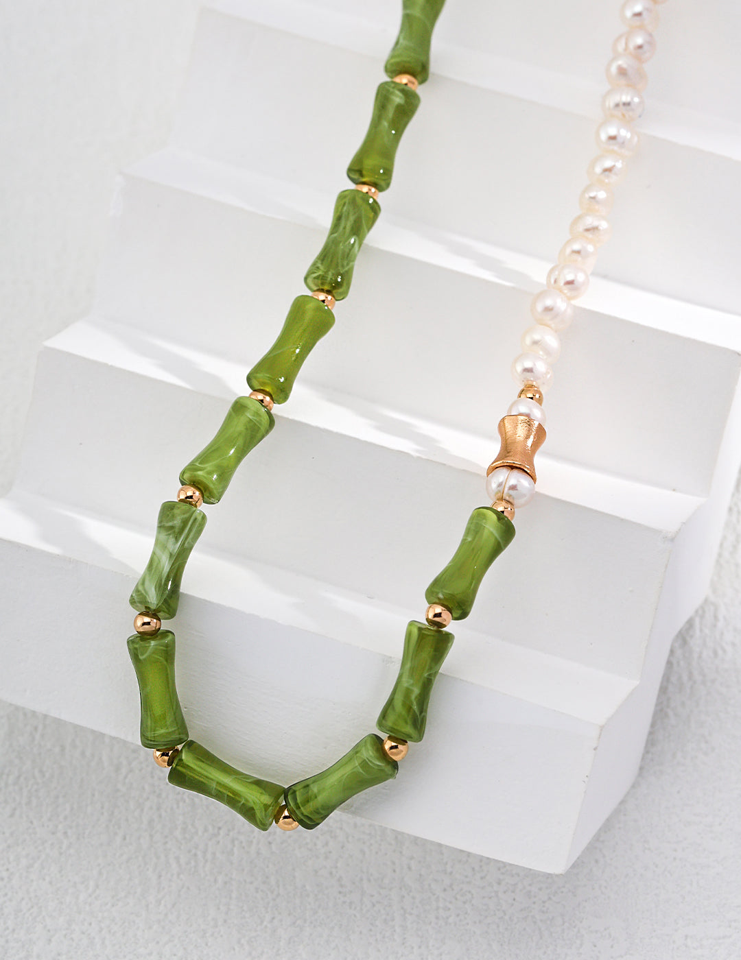 Bamboo-Inspired Pearl Necklace, oriental pearl necklace, bamboo design jewelry, S925 silver pearl necklace, Asian-inspired jewelry, minimalist pearl pendant, natural pearl necklace