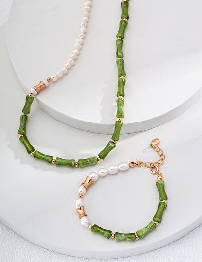 Bamboo-Inspired Pearl Necklace, oriental pearl necklace, bamboo design jewelry, S925 silver pearl necklace, Asian-inspired jewelry, minimalist pearl pendant, natural pearl necklace