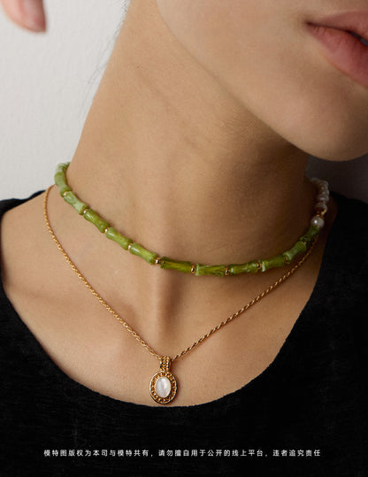 Bamboo-Inspired Pearl Necklace, oriental pearl necklace, bamboo design jewelry, S925 silver pearl necklace, Asian-inspired jewelry, minimalist pearl pendant, natural pearl necklace