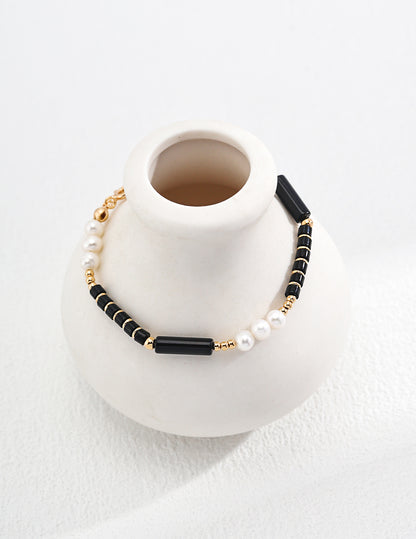 Black Onyx & Natural Pearl Bracelet