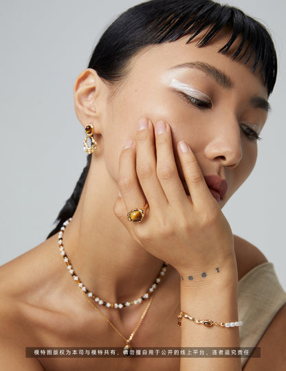 S925 Silver Vintage Tiger Eye Ring | Adjustable Open Band