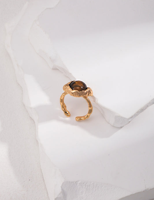 S925 Silver Vintage Tiger Eye Ring | Adjustable Open Band