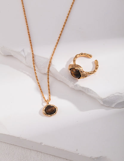 S925 Silver Vintage Tiger Eye Ring | Adjustable Open Band