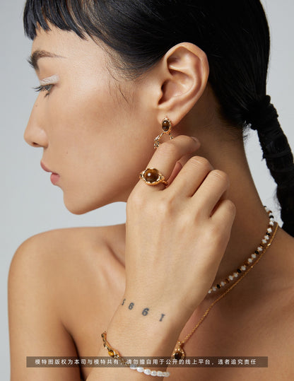 S925 Silver Vintage Tiger Eye Ring | Adjustable Open Band