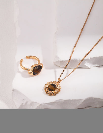 S925 Silver Vintage Tiger Eye Ring | Adjustable Open Band